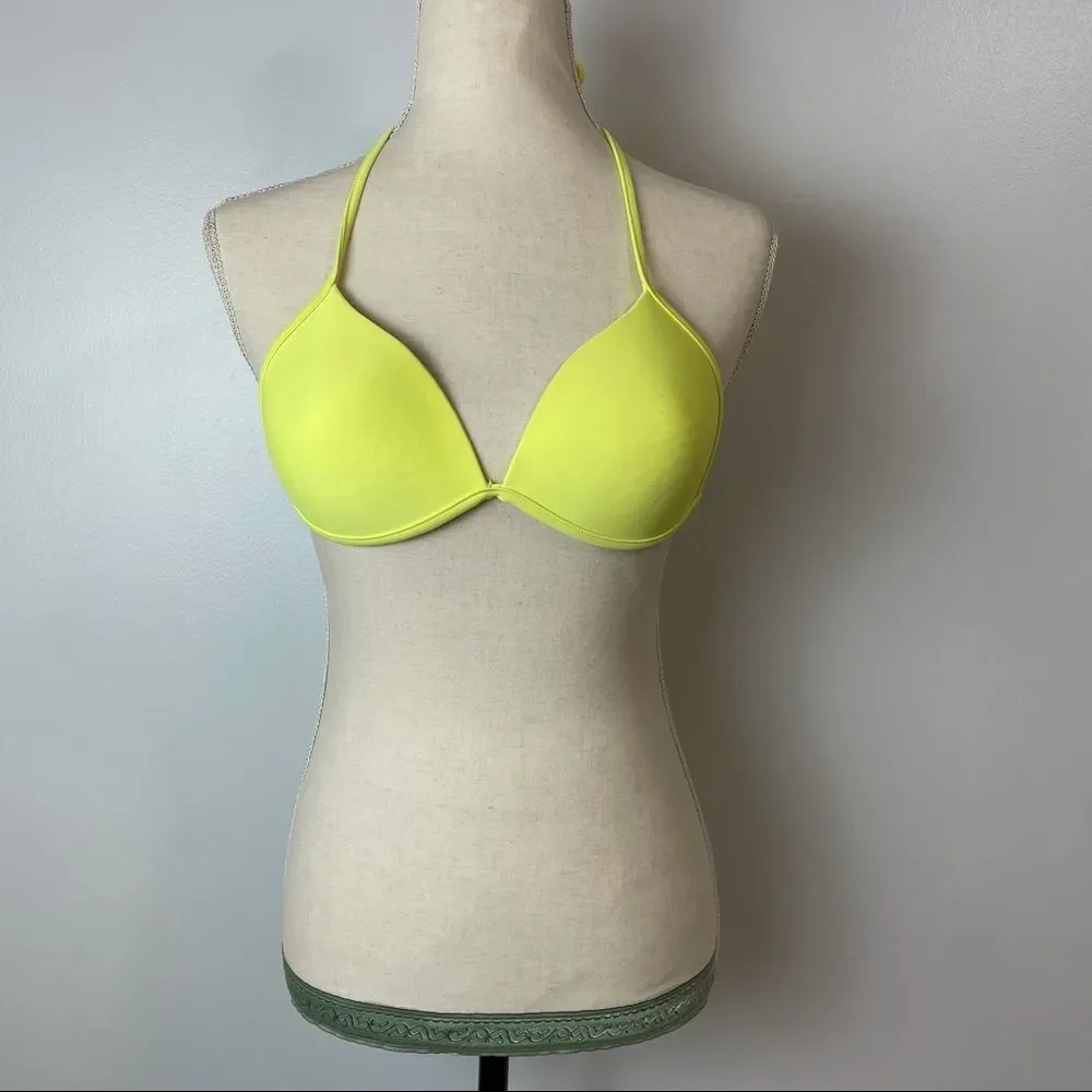 Forever 21 Neon Yellow Triangle Bikini Top Size L, Adjustable Swimwear